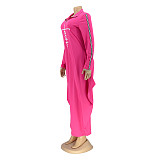 Long Sleeve Zipper Turn Down Collar Loose Maxi Dresses OQ-061