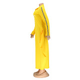 Long Sleeve Zipper Turn Down Collar Loose Maxi Dresses OQ-061