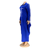 Long Sleeve Zipper Turn Down Collar Loose Maxi Dresses OQ-061