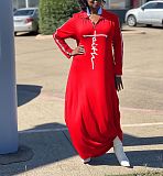 Long Sleeve Zipper Turn Down Collar Loose Maxi Dresses OQ-061