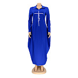 Long Sleeve Zipper Turn Down Collar Loose Maxi Dresses OQ-061