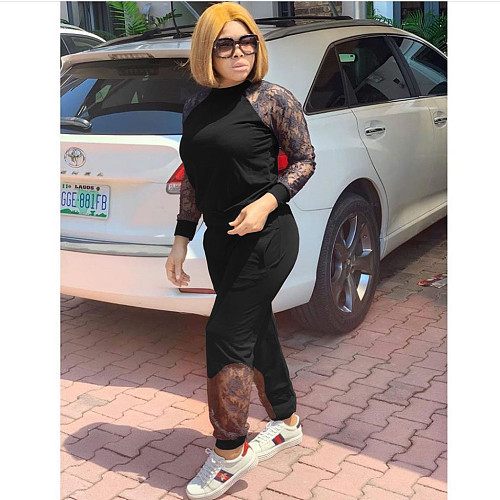 Lace Patchwork Blouse and Pants Two Piece Sets MAE-2156