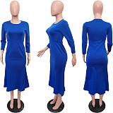Spring Solid 3/4 Sleeve Round Neck Fishtail Dresses BGN-0009