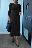 Spring Solid 3/4 Sleeve Round Neck Fishtail Dresses BGN-0009