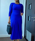 Spring Solid 3/4 Sleeve Round Neck Fishtail Dresses BGN-0009