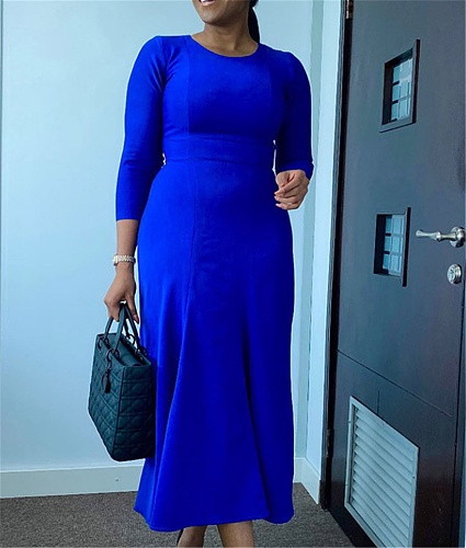 Spring Solid 3/4 Sleeve Round Neck Fishtail Dresses BGN-0009