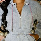 Long Sleeve Warm Zipper Pullover Hooded Jumpsuit BN-9401
