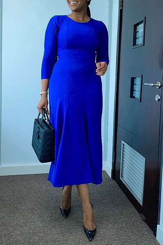 Spring Solid 3/4 Sleeve Round Neck Fishtail Dresses BGN-0009