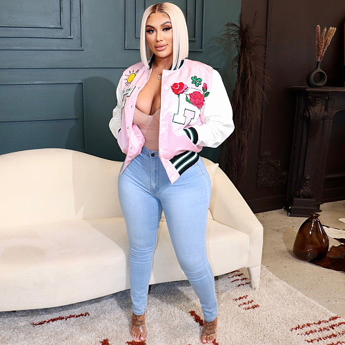Long Sleeve Printed Thread Baseball Bomber Jacket YNS-1880