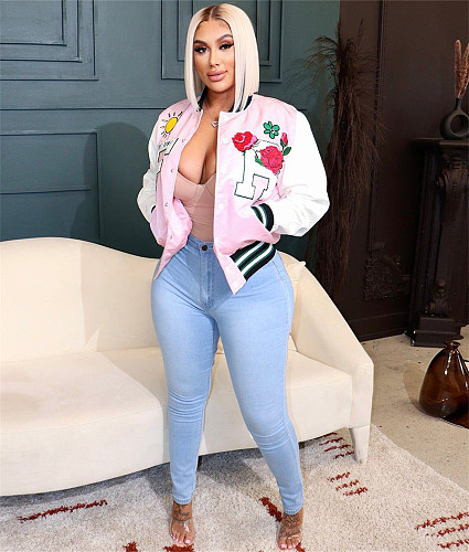 Long Sleeve Printed Thread Baseball Bomber Jacket YNS-1880