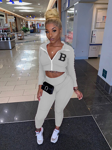 Sportswear Zipper Jacket Crop Top Leggings Set XY-9190