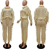 Turtleneck Knitted Sweater Tassel Side Pants Suit CM-8646
