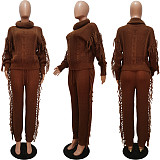 Turtleneck Knitted Sweater Tassel Side Pants Suit CM-8646