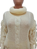 Turtleneck Knitted Sweater Tassel Side Pants Suit CM-8646