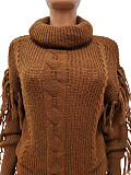 Turtleneck Knitted Sweater Tassel Side Pants Suit CM-8646