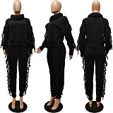 Turtleneck Knitted Sweater Tassel Side Pants Suit CM-8646