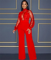 Elegant See-through Lace Sequin Patchwork Jumpsuits BY-6053