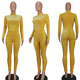 Velvet Long Sleeve Turtleneck Bodycon Jumpsuit YD-8679