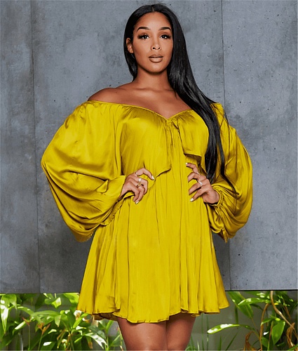 Sexy Stain Solid Color V Neck Loose Mini Dresses JLY-19542