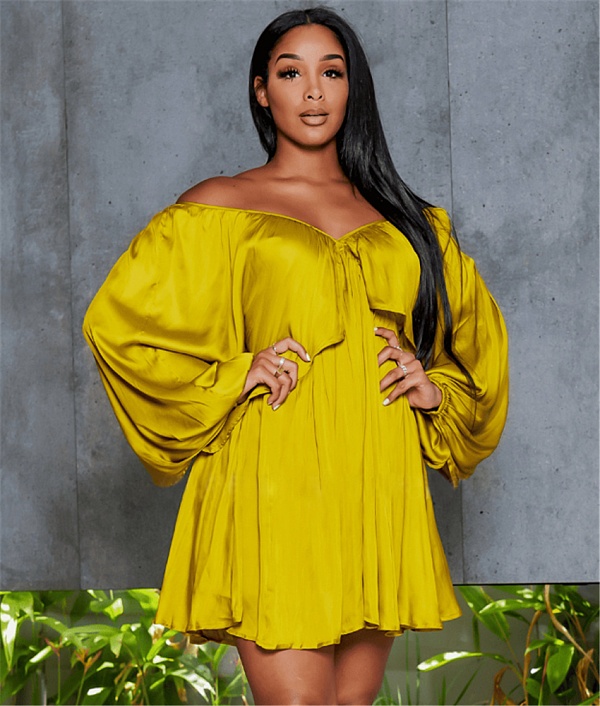 Sexy Stain Solid Color V Neck Loose Mini Dresses JLY-19542