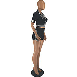 Short Sleeve Zipper Baseball Jacket Shorts Set 2 Pieces FOS-8330