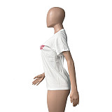 Cotton Short Sleeve Round Neck White T Shirts HGL-2003