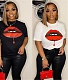 Lips Print Short Sleeve Cotton T Shirt Tops HGL-2006