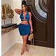Sexy Halter Bandage Crop Tops Ruched Skirts Set MDF-5358