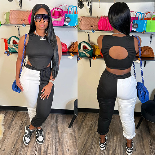 Irregular Tank Crop Tops Joggers Sweatpants Suit WDS-220941