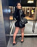 PU Leather Single Breasted Crop Tops Short Sets HMS-5562