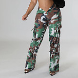 Y2K Streetwear Camo Print Bandage Straight Pants BN-9405