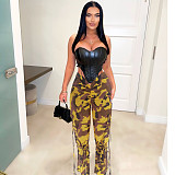 Y2K Streetwear Camo Print Bandage Straight Pants BN-9405