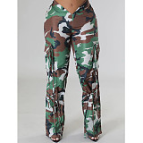 Y2K Streetwear Camo Print Bandage Straight Pants BN-9405