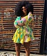 V Neck Long Sleeve Lace Up Pleated Plus Size Dress OSS-20858