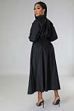 Solid Single Breasted A Line Maxi Shirt Dresses OSM-4383