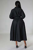 Solid Single Breasted A Line Maxi Shirt Dresses OSM-4383