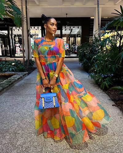 Mesh Print Short Sleeve Pleated Maxi Dresses ZAND-31272