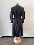 Solid Single Breasted A Line Maxi Shirt Dresses OSM-4383
