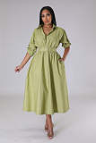 Solid Single Breasted A Line Maxi Shirt Dresses OSM-4383