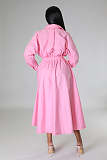 Solid Single Breasted A Line Maxi Shirt Dresses OSM-4383