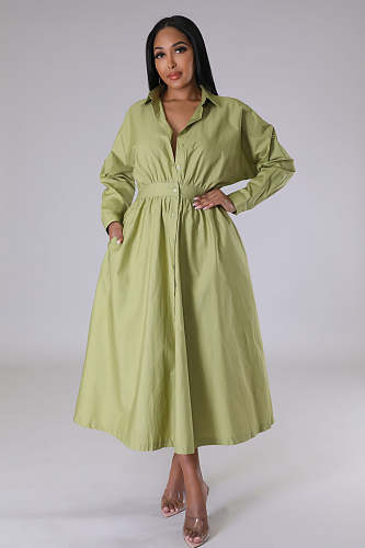 Solid Single Breasted A Line Maxi Shirt Dresses OSM-4383