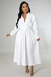 Solid Single Breasted A Line Maxi Shirt Dresses OSM-4383