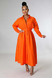Solid Single Breasted A Line Maxi Shirt Dresses OSM-4383