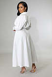 Solid Single Breasted A Line Maxi Shirt Dresses OSM-4383