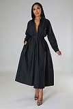 Solid Single Breasted A Line Maxi Shirt Dresses OSM-4383