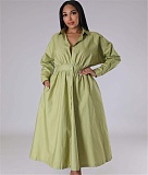 Solid Single Breasted A Line Maxi Shirt Dresses OSM-4383