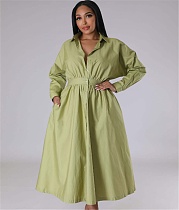 Solid Single Breasted A Line Maxi Shirt Dresses OSM-4383