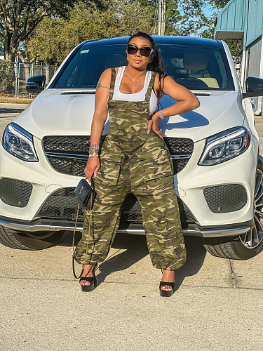 Camo Print Loose Baggy Sleeveless Cargo Jumpsuits JLY-19546