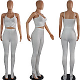 Solid Camisole Crop Tops Body-shaping 2 Piece Pant Sets JZH-8125
