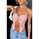 Sexy Solid Asymmetric Twist Strapless Crop Tops ASL-6633